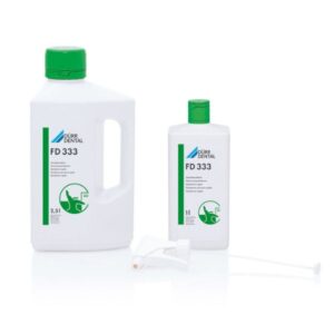 Durr Dental FD 333 is an aldehyde-free, alcohol-based ready-to-use solution for quick-acting disinfection of invasive and non-invasive medical devices and fixtures in dental clinics and laboratories