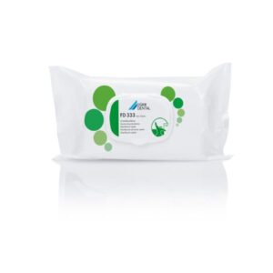 Durr Dental FD 333 Top Wipes – aldehyde-free, perfume-free, alcohol-based disinfectant wipes for quick disinfection of alcohol-resistant surfaces in dental practices and laboratories.