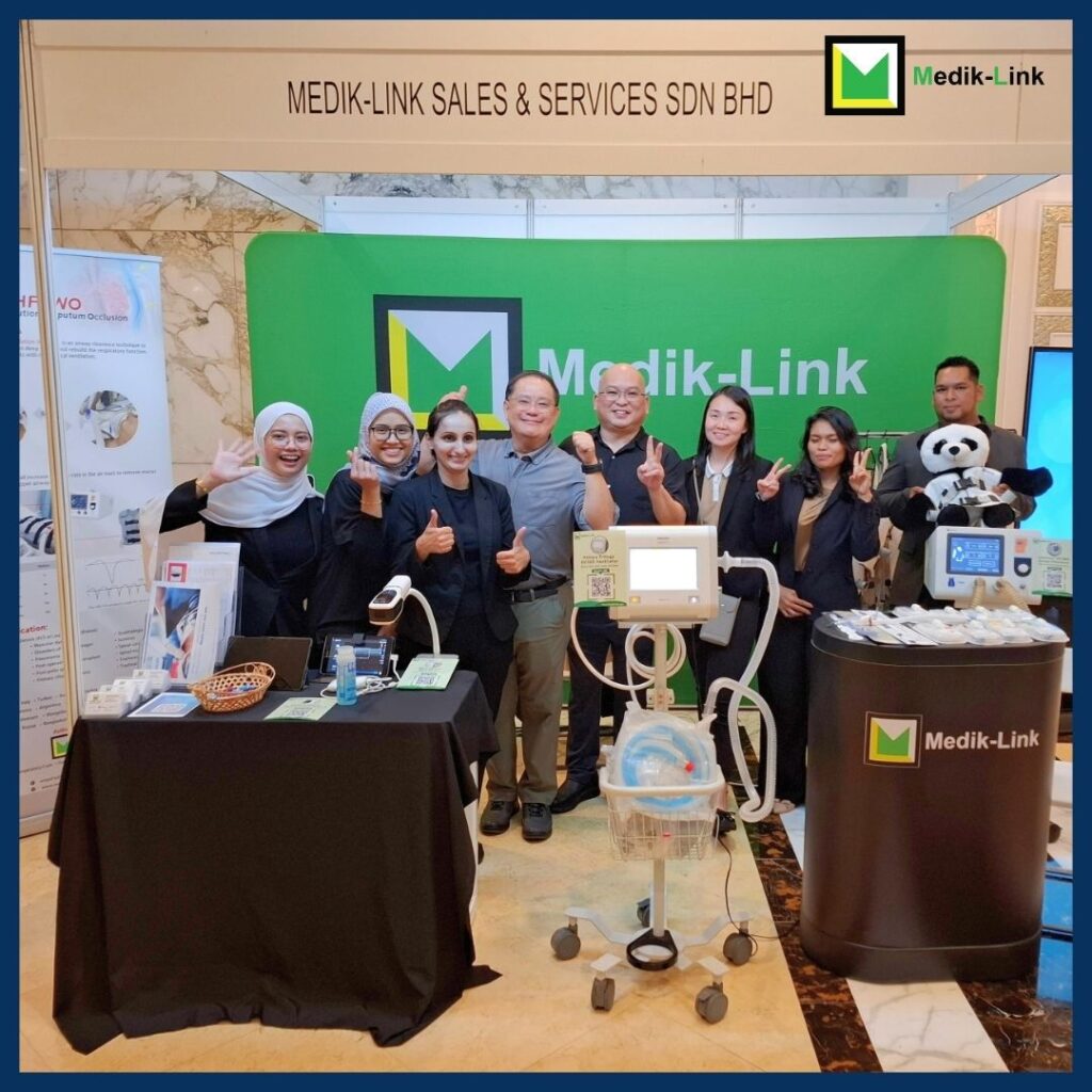 Medik-Link booth at ASMIC 2025 showcasing ventilator and ICU equipment